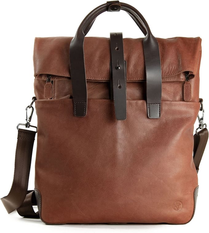 HAROLD'S Leren Schoudertas Laptoptas met laptopvak Mount Backpack / Messengerbag Cognac Bruine