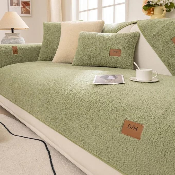 Lamspluche Sofakussen Winter Warm Verdikking Antislip Woonkamer Sofaovertrek Doek Universele Leren Sofa Relaxfauteuil Overtrek 45x45cm(pillowcase) beige