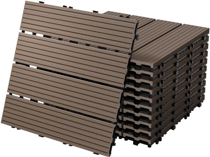 Terrastegels 30x30 cm, set van 11 stuks voor 1 m², donkerbruin, van WPC