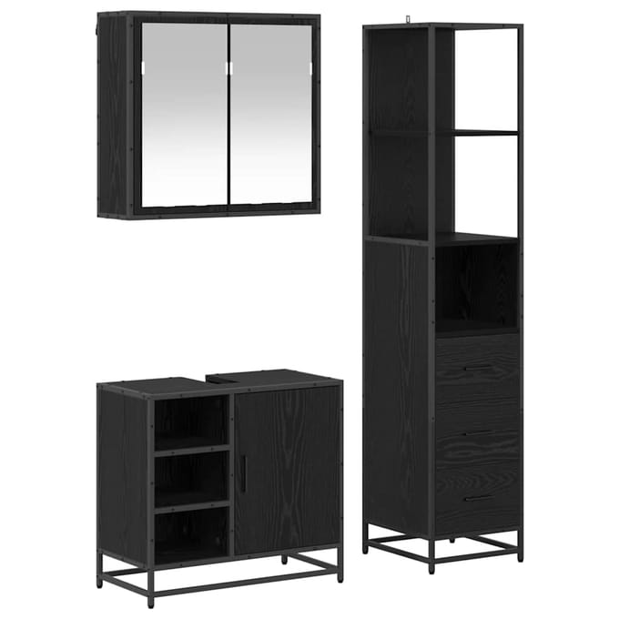 vidaXL - Badkamermeubel - Set - 3 - st - Zwart - Eiken - 65 - x - 33 - x - 60 - cm