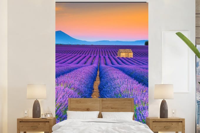 Behang - Fotobehang Lavendel - Paars - Bloemen - Breedte 200 cm x hoogte 300 cm