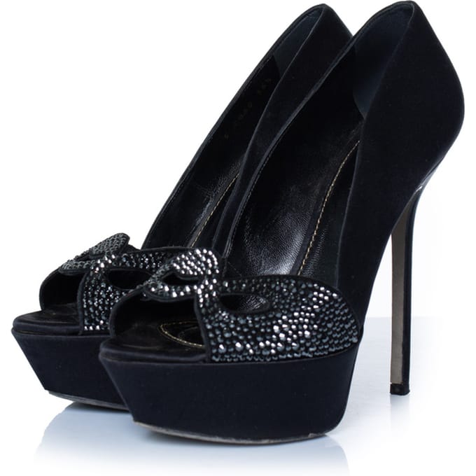 Sergio Rossi zwarte satijnen pumps met strass