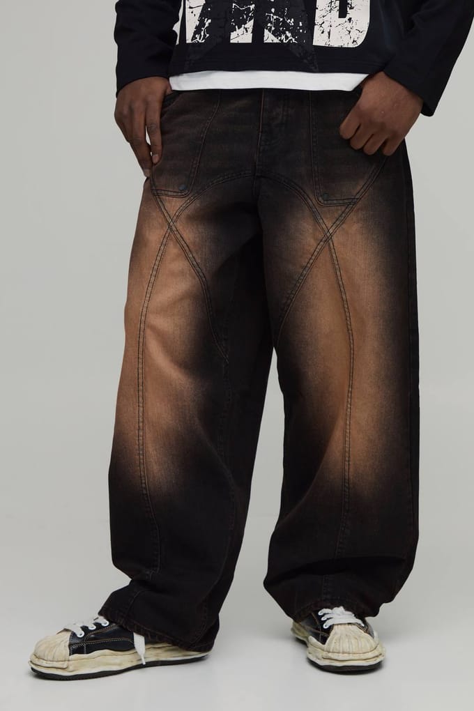 Super Baggy Jeans Met Panelen En Washed Afwerking | Brown | Size 28R
