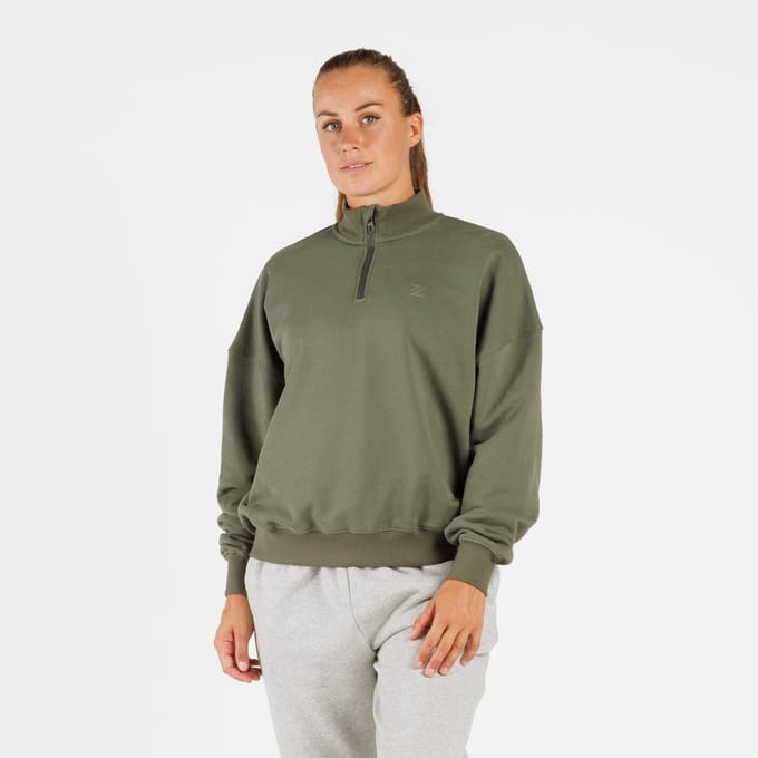ZEUZ Dames Oversized Sweater 1/4 Zip – Comfort Sporttrui - Legergroen - M