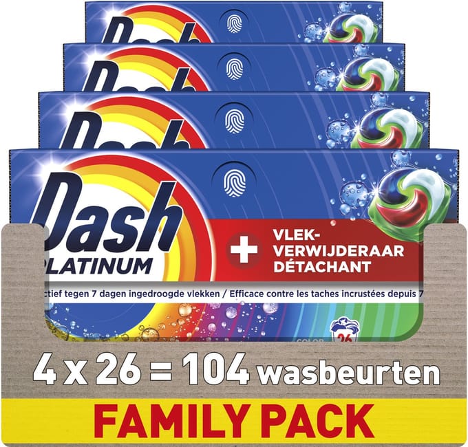 Dash Wasmiddel Pods® - +Extra Vlekverwijdering Kleur - 4 x 26 Wasbeurten
