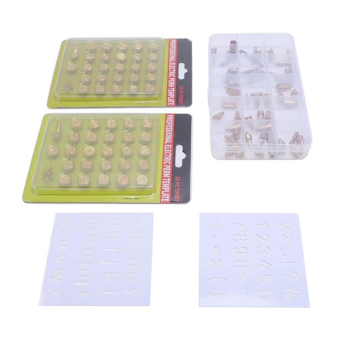 110PCS Set de Pointes à Bois Laiton Pochoirs Alphabet Numéros Embossage Sculpture DIY white