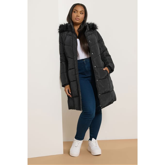 Yours Zwarte Puffer Midi Jas Size 48