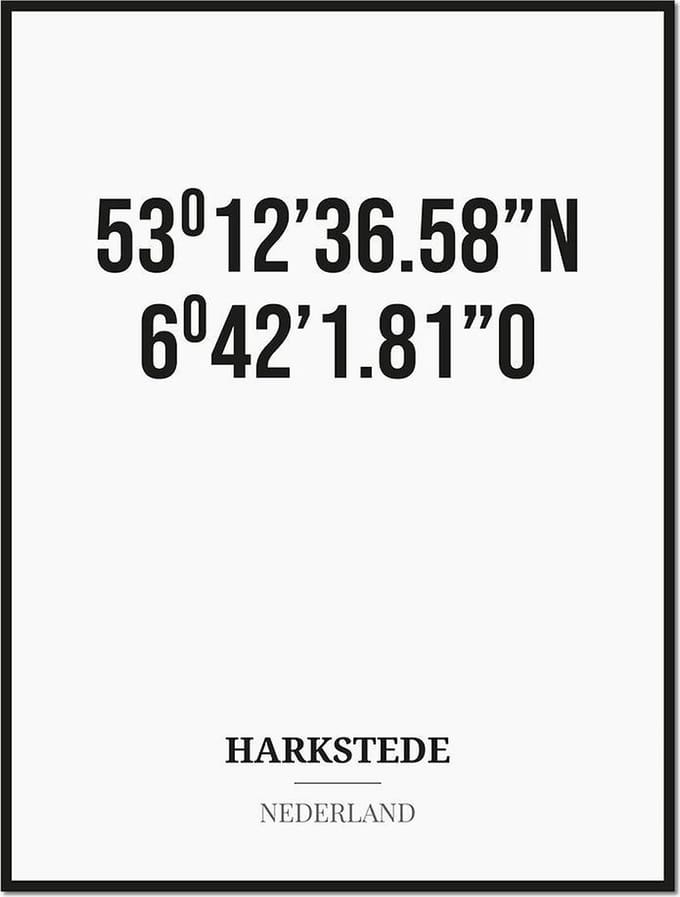 Poster/kaart HARKSTEDE met coördinaten