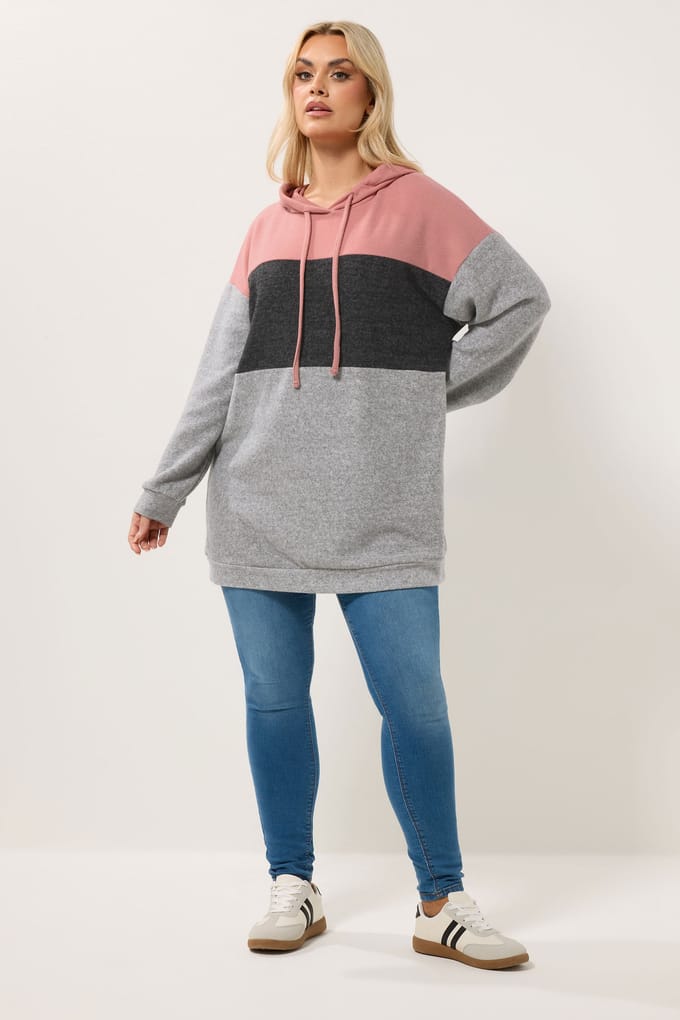 Yours Grijze Hoodie Met Gestreepte Kleurblokken Size 48