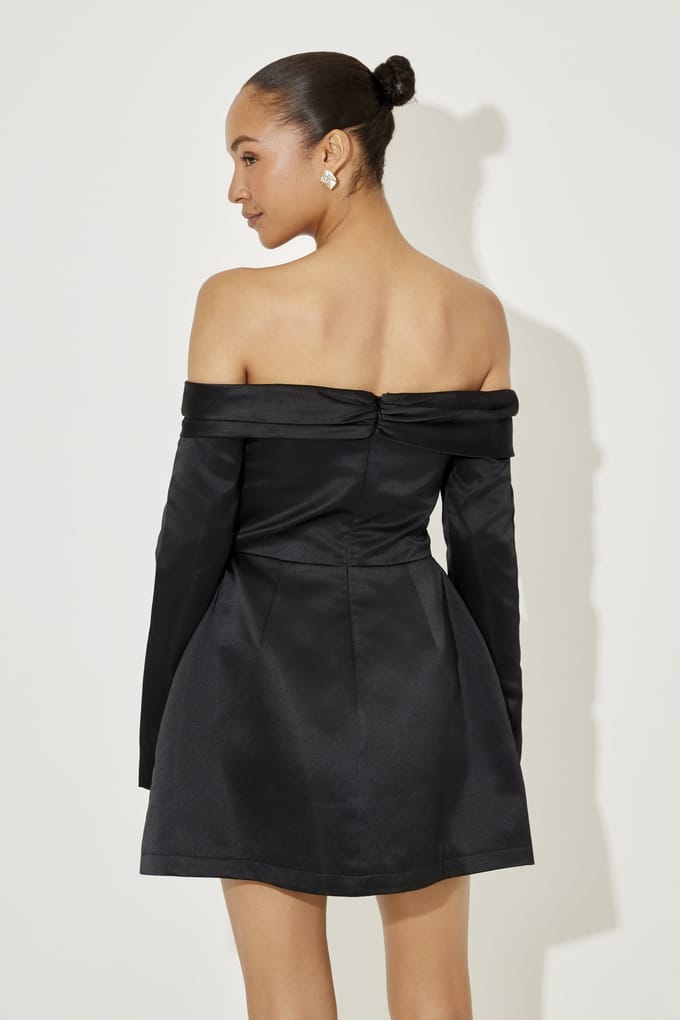 Odd Muse Satin Bardot Mini Dress Black Größe: M | Minikleider Outlet | Damen | Schwarz