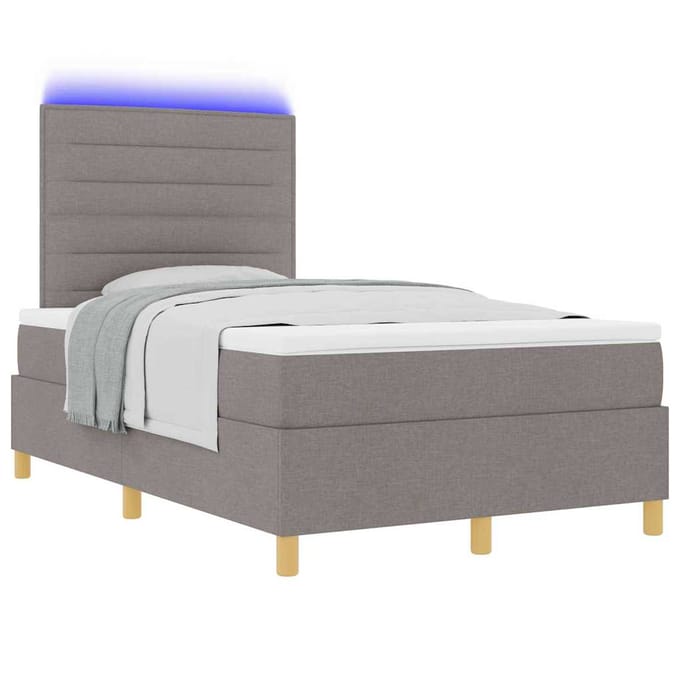 vidaXL - LED - Box - Spring - Bed - met - hoofdeinde - Taupe - 120 - x - 190 - cm - Stof