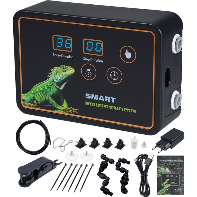 Système de brumisation intelligent pour reptiles Système de pulvérisation intelligent 2 buses de pulvérisation Réglage à 360 degrés Crochet Pulvérisation programmée pour EU plug noir
