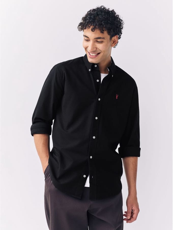 Next - Heren - Slim-fit Oxford-overhemd met lange mouwen - Zwart