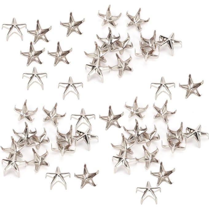 200 stuks Sterklinknagels 5-puntige Ster Klauwnagels DIY Tassen Hoeden Decoratie Accessoires 10MM Zilver white
