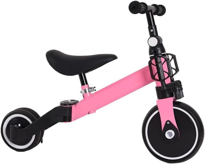 3-in-1 Kinderloopfiets - Driewieler Loopfiets - Leren Fietsen - Verstelbare Stoel - 60x42x49CM - Poederroze