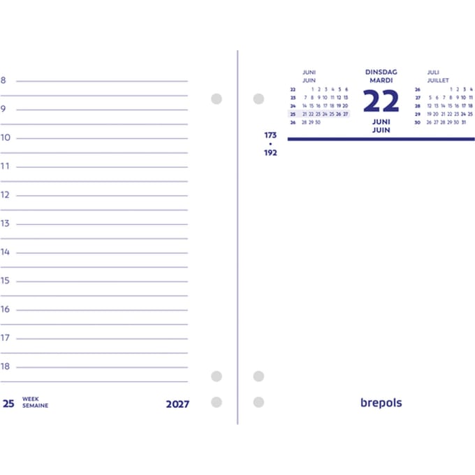 Omlegblok 2026 Brepols 1dag/2pagina's universele ponsing