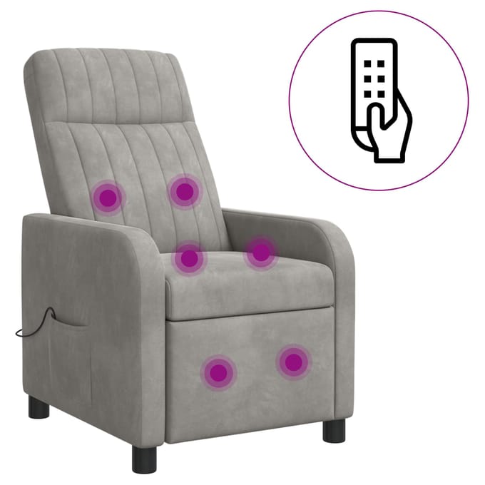vidaXL - Massage - Relaxstoel - Lichtgrijs - fluweel