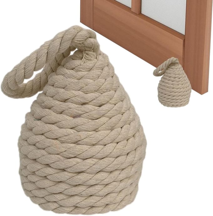 Nautische Deurstopper - Boerderij Deurstoper - Deuren Open Houden - Zwaar Touw Ontwerp - 17 cm Hoog - Wit Roze