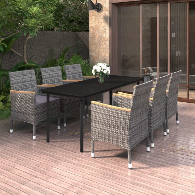 vidaXL - 7-delige - Tuinset - met - kussens - poly - rattan - en - glas
