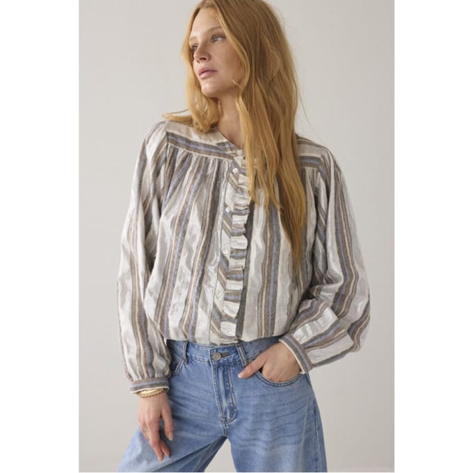 Summum Blouse silver stripe ecru dessin