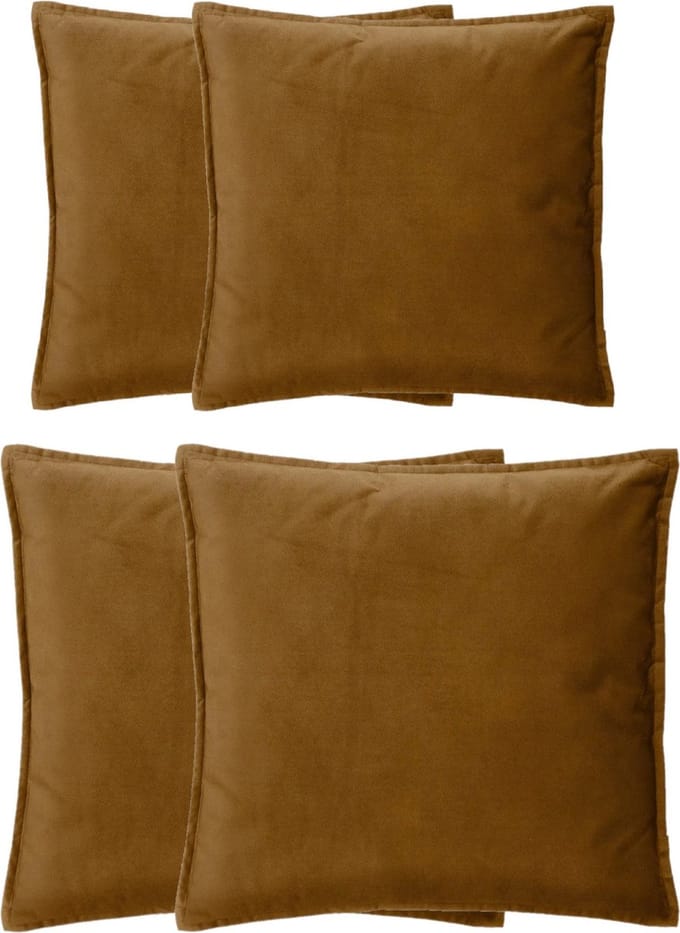Atmosphera Bank/sierkussens Sophia - set 4x - Goud/bruin - polyester - met rits - In 2 formaten