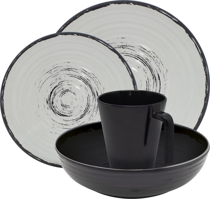 Eurotrail Serviesset Isla - 16delig - Zwart/Naturel - Melamine