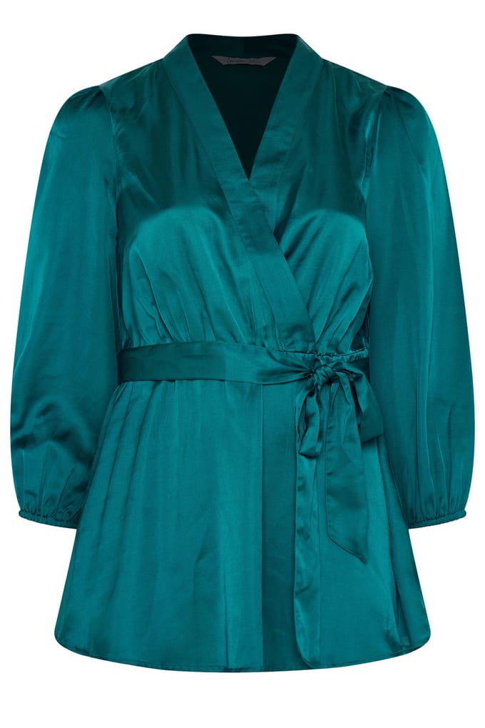 Yours London Groenblauwe Satijnen Overslagblouse Size 42