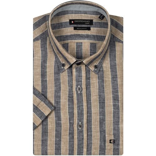 Giordano Overhemd League Button-Down Washed Linnen Stripe Kitt / male