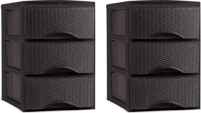 Plasticforte thuis kantoor organizer ladeblok - 2x - 3 lades - 26 x 37 x 37 cm - donkerbruin