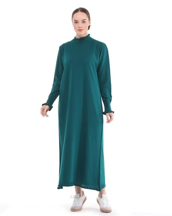 Dames Ruche Detailed Lang Gebreid Jurk