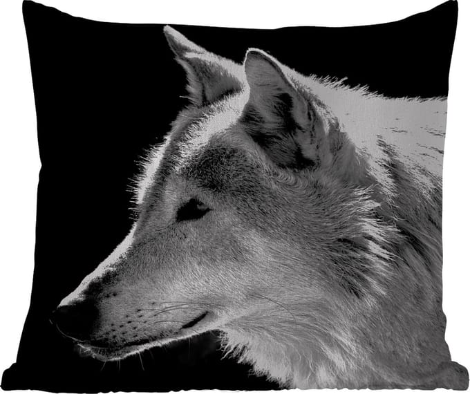 Tuinkussen - Wilde dieren - Wolf - Zwart - Wit - 40x40 cm - Weerbestendig