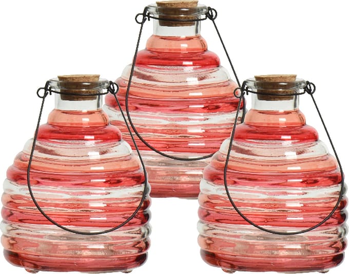 Decoris wespenvanger/wespenval hengsel - 3x - glas - rood - D13 x H17 cm