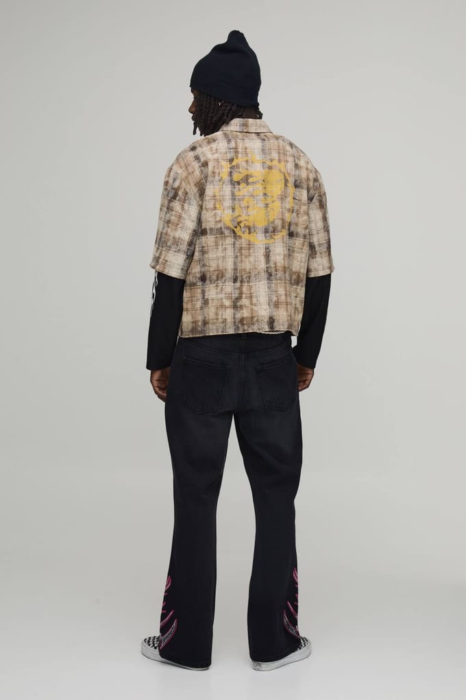 Uitlopende Jeans Met Touwriem En Versierde Print | Washed Black | Size 36