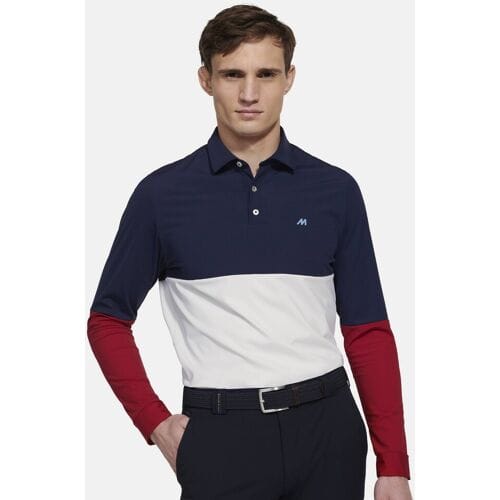 Meyer Polo Justin Active High Performance Longsleeve Color Block Marine-Multi / male