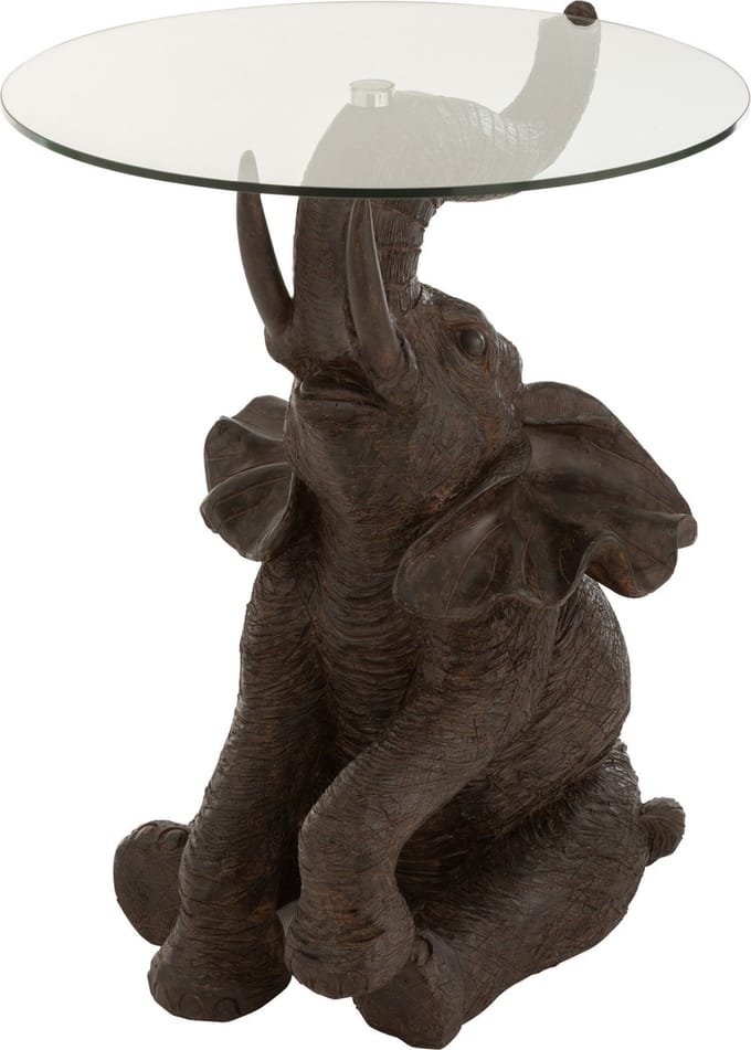 J-Line tafel Olifant - polyresin/glas - donkerbruin