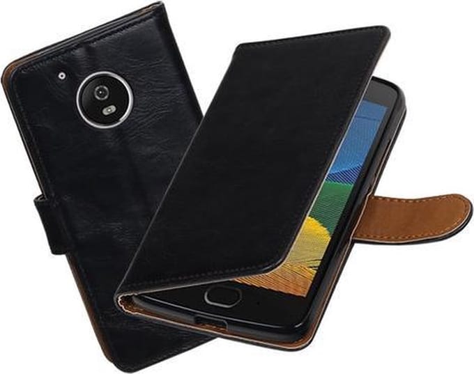 BestCases.nl Zwart Pull-Up PU booktype hoesje Motorola Moto G5