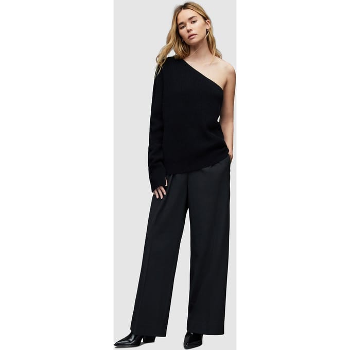 AllSaints Asymmetric Ribbed Ju Black Größe: L | Pullover Outlet | Damen | Schwarz