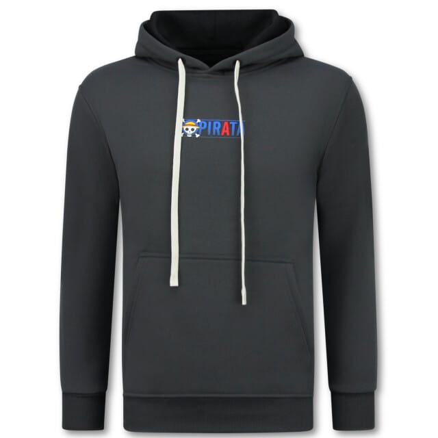 Oversized Hoodie Heren met Capuchon - One Piece Pirata Print - Dik Geweven - 5725 - Grijs