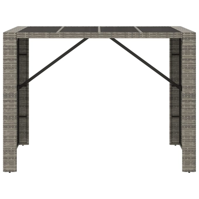 vidaXL - Bartafel - met - glazen - blad - 145x80x110 - cm - poly - rattan - grijs