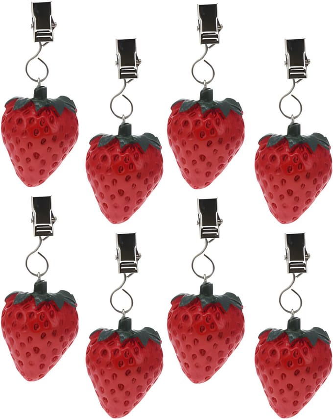 Excellent Houseware Tafelkleedgewichtjes/hangers - 8x - aardbei - kunststeen - rood