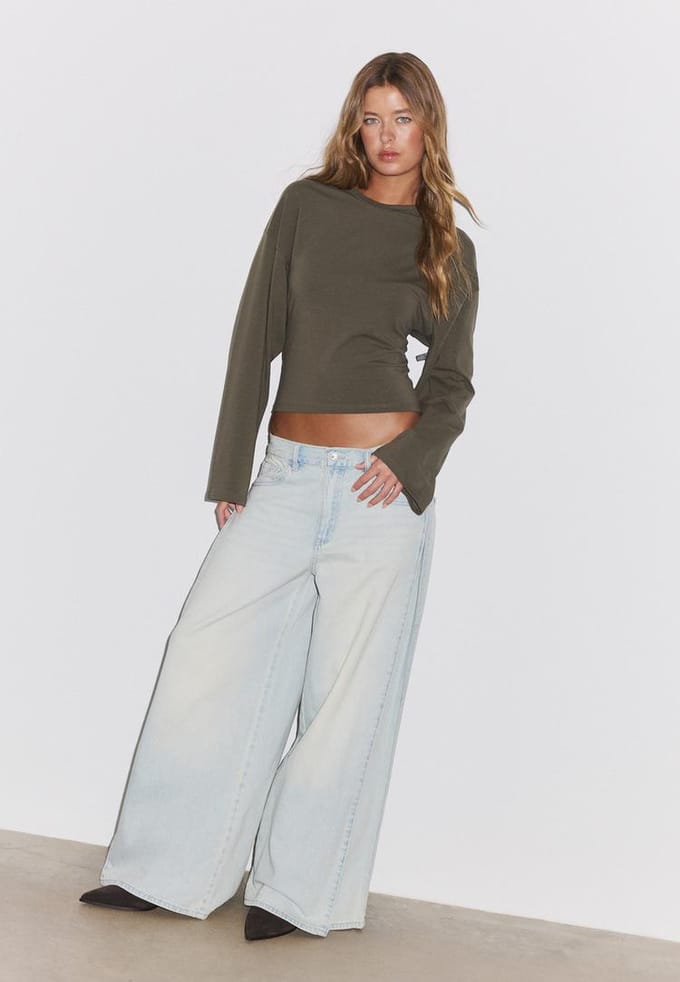 Stradivarius T-shirt met kimonomouw  Kaki L