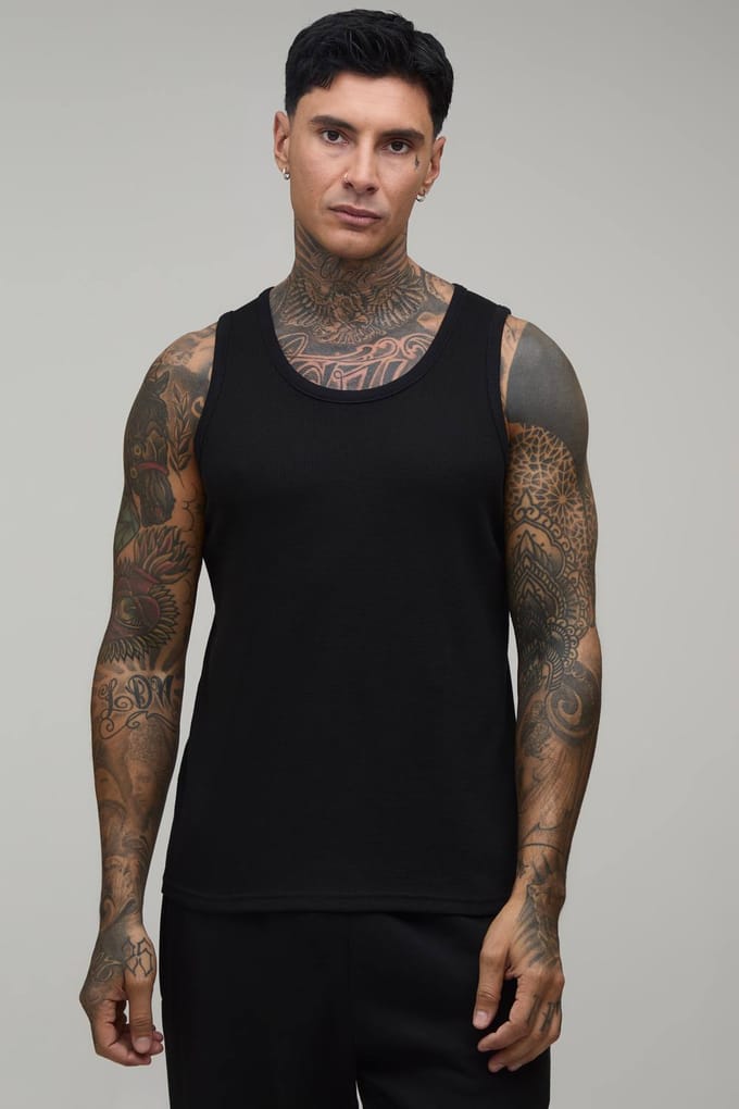 Tall Essential Regular Waffle Hemd | Black | Size Small