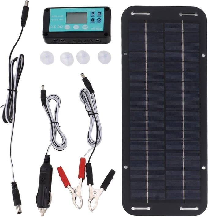 Zonnepaneel Acculader - Druppellader Auto - Accu Onderhoud - Waterdicht Ontwerp - 20W - Zwart