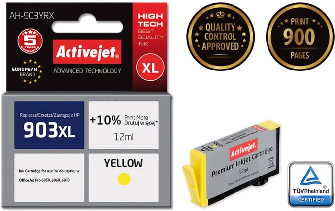 Activejet AH-903YRX inkt (vervanging HP 903XL T6M11AE; Premium; 12 ml; geel)