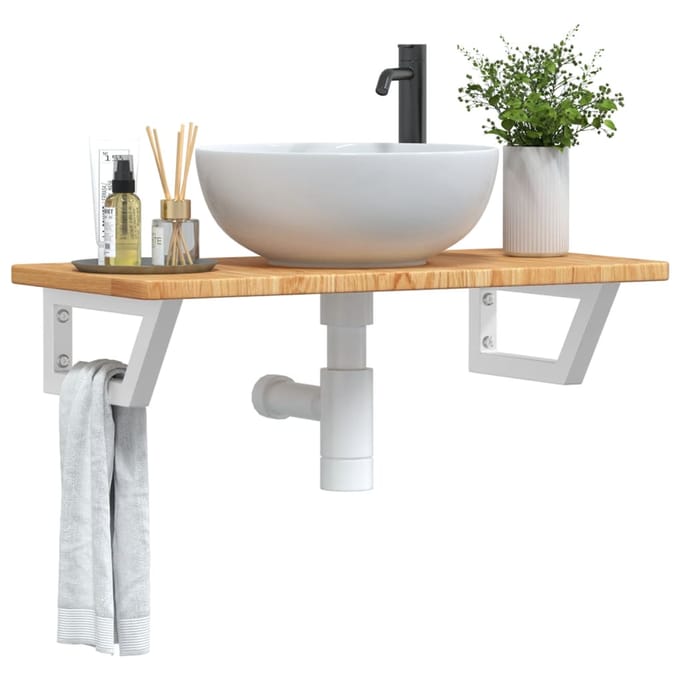 vidaXL - Badkamer - wandschap - staal - en - massief - eikenhout