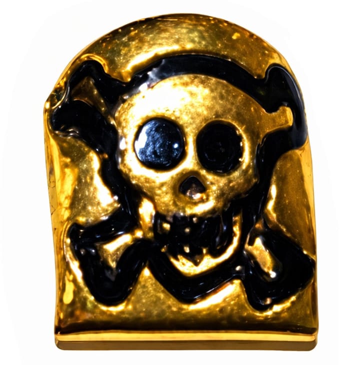 Gouden tand met doodshoofd - piraat - carnaval artikel - plastic - neptand - piratentand