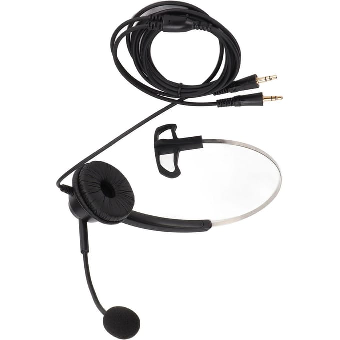 H360‑PC Casque PC Monaural Filaire Oreille Unique avec Prise Double 3,5 mm à 3 Sections et Micro à Réduction de Bruit