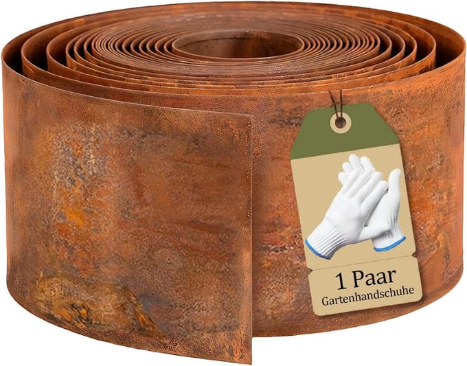 Gazonrand Metaal - Bloembedomranding Perkrand - Tuin Afscheiding - Flexibel Vormbaar - 5 Meter 15cm - Roestbruin