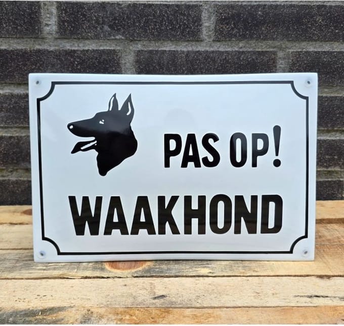 Veiligheids bord emaille - Pas op! Waakhond