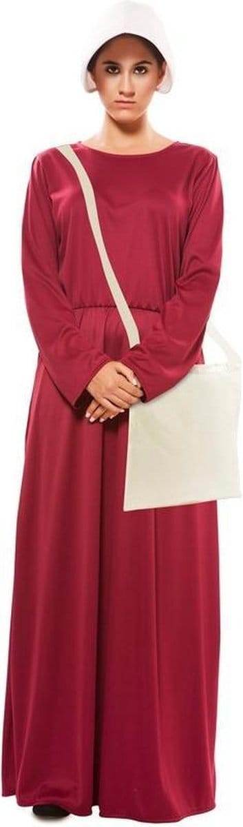 Witbaard Verkleedjurk Dienstmeisje Dames Rood 2-delig Maat M/l
